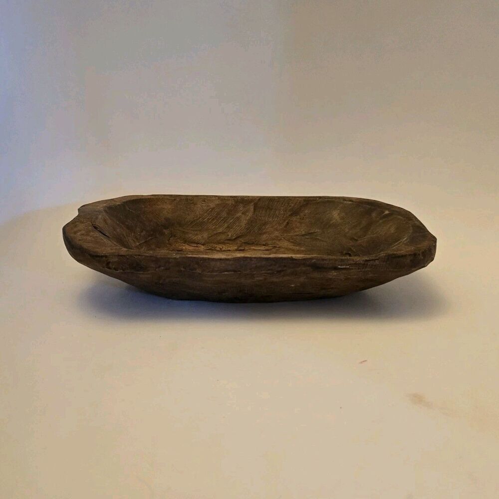 Primitive Hand-Carved Wooden Bowl Dark Wood Tone Small Rustic 8x4in